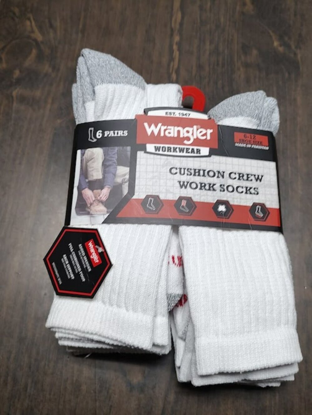 New Wrangler Workwear Cushion Crew Work Socks 6 Pair Men's Shoe Size 6-12